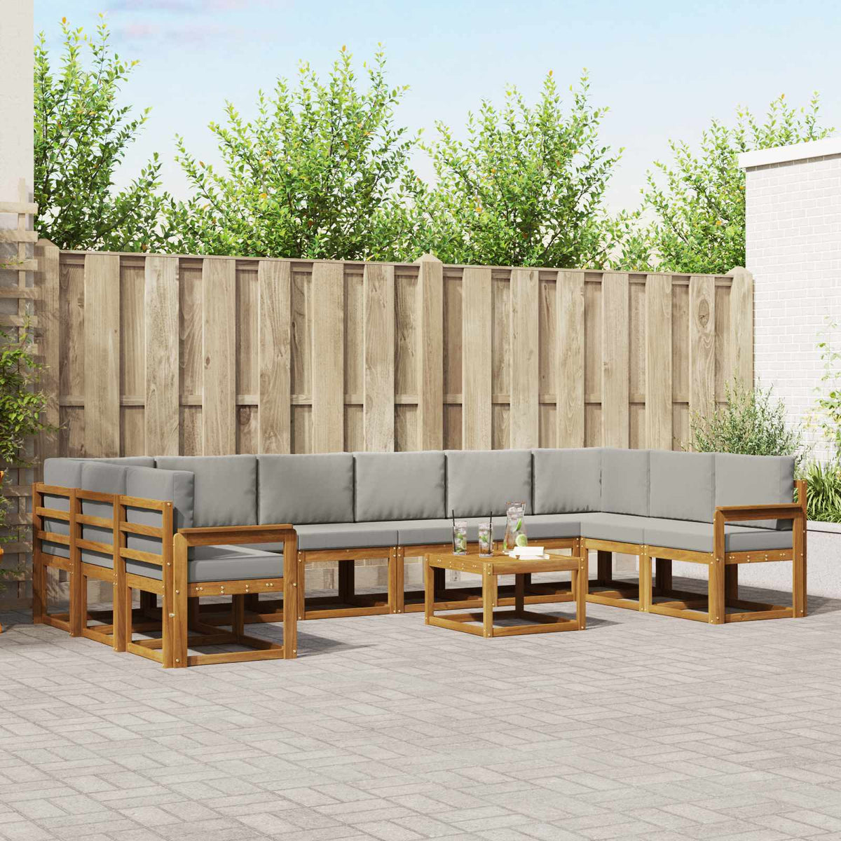 Buiten bankenset met kussen 11 pcs Natuurlijk en Lichtgrijs is nu te koop bij PeponiXL, paradijselijk wonen!