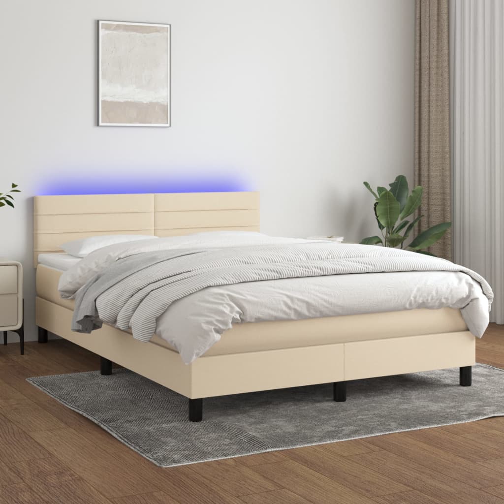 Boxspring met matras en LED stof crèmekleurig 140x190 cm is nu te koop bij PeponiXL, paradijselijk wonen!