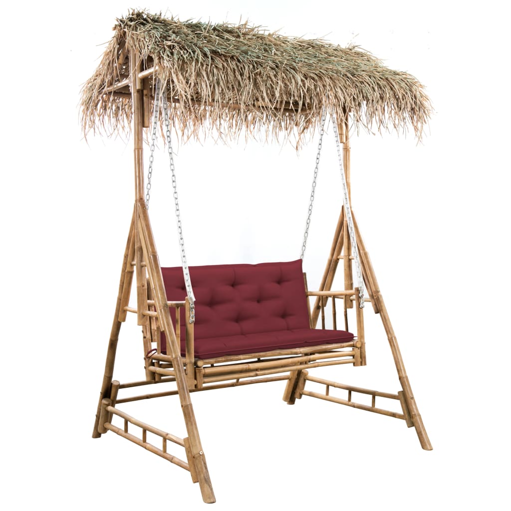 Schommelbank 2-zits met palmbladeren en kussen 202 cm bamboe is nu te koop bij PeponiXL, paradijselijk wonen!