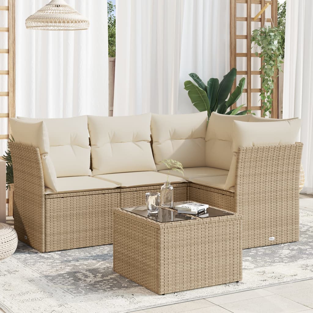 5-delige Loungeset met kussens poly rattan beige is nu te koop bij PeponiXL, paradijselijk wonen!