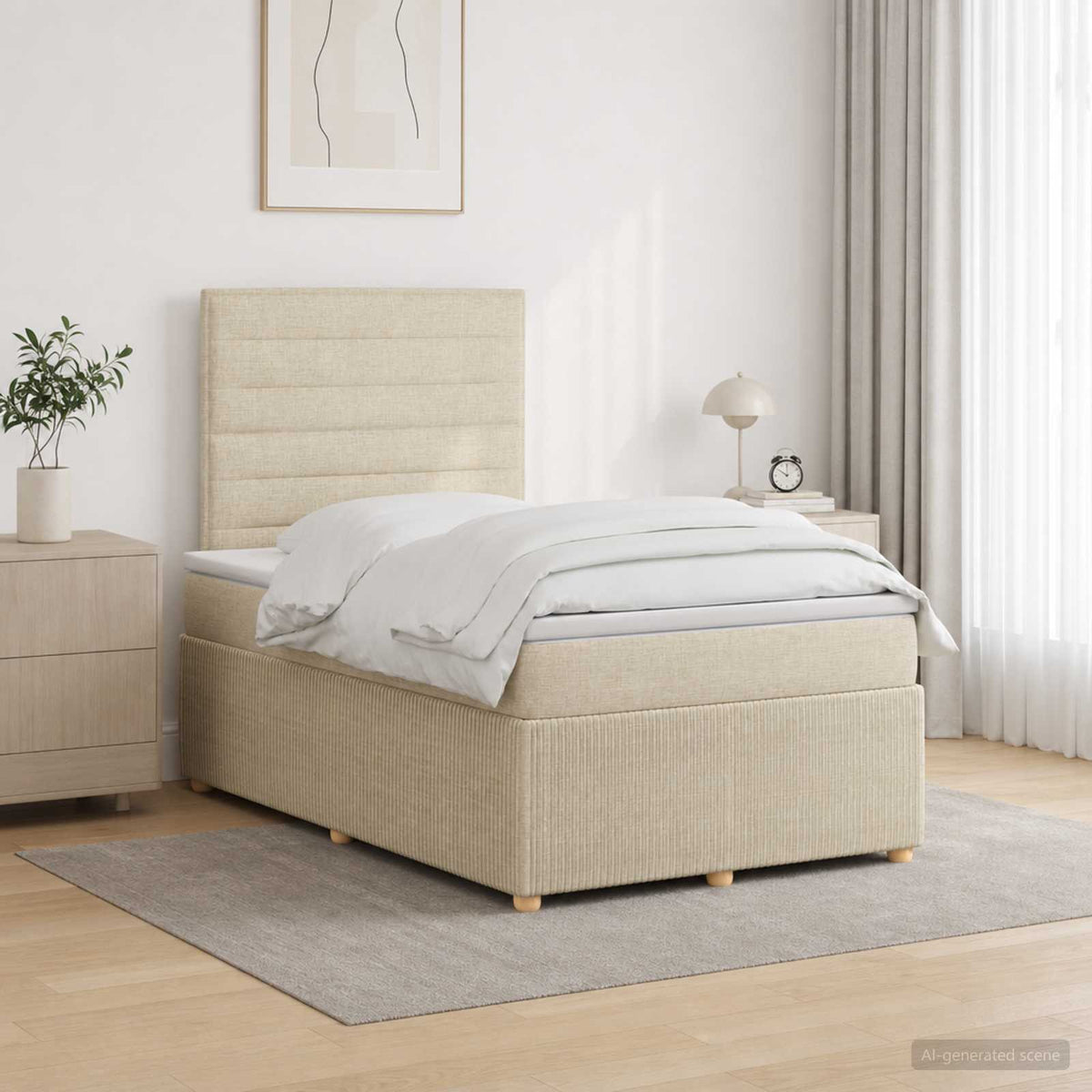 Boxspringbed met matras Crèmekleurig 120 x 190 cm Stof is nu te koop bij PeponiXL, paradijselijk wonen!