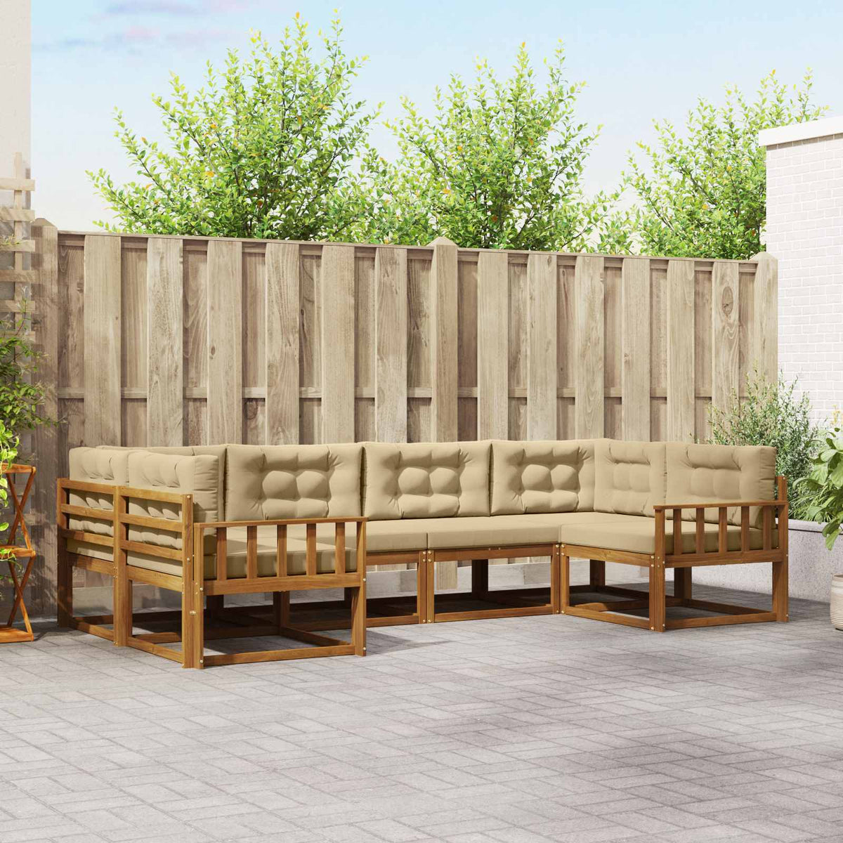 Buiten bankenset met kussen 6 pcs Natuurlijk en Beige is nu te koop bij PeponiXL, paradijselijk wonen!