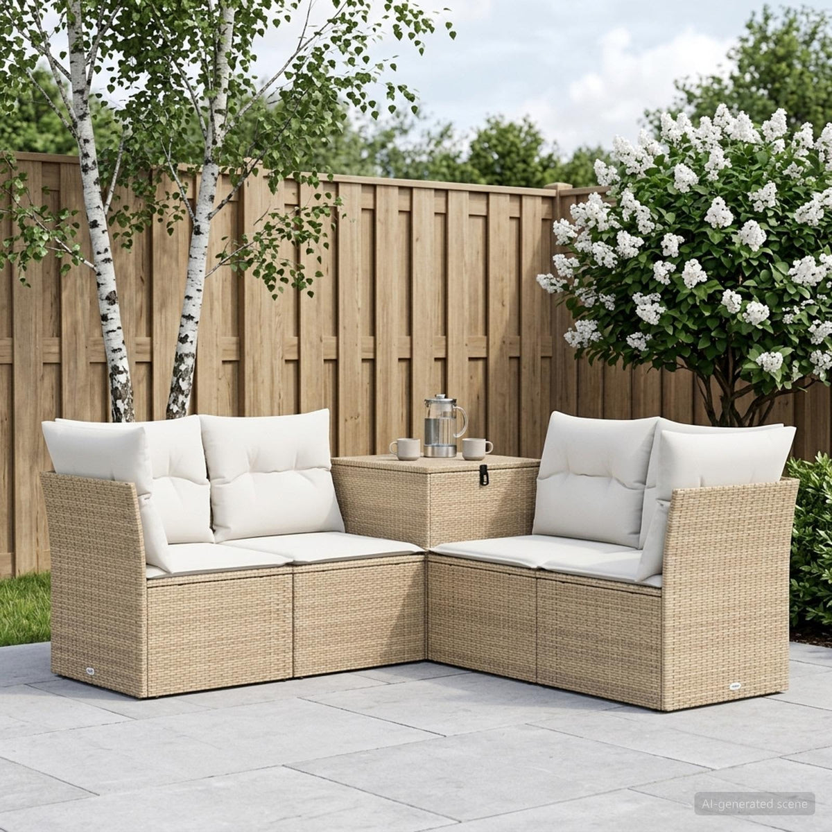 Bankstel 5 st Beige en Crème Wit Poly Rattan en Staal is nu te koop bij PeponiXL, paradijselijk wonen!