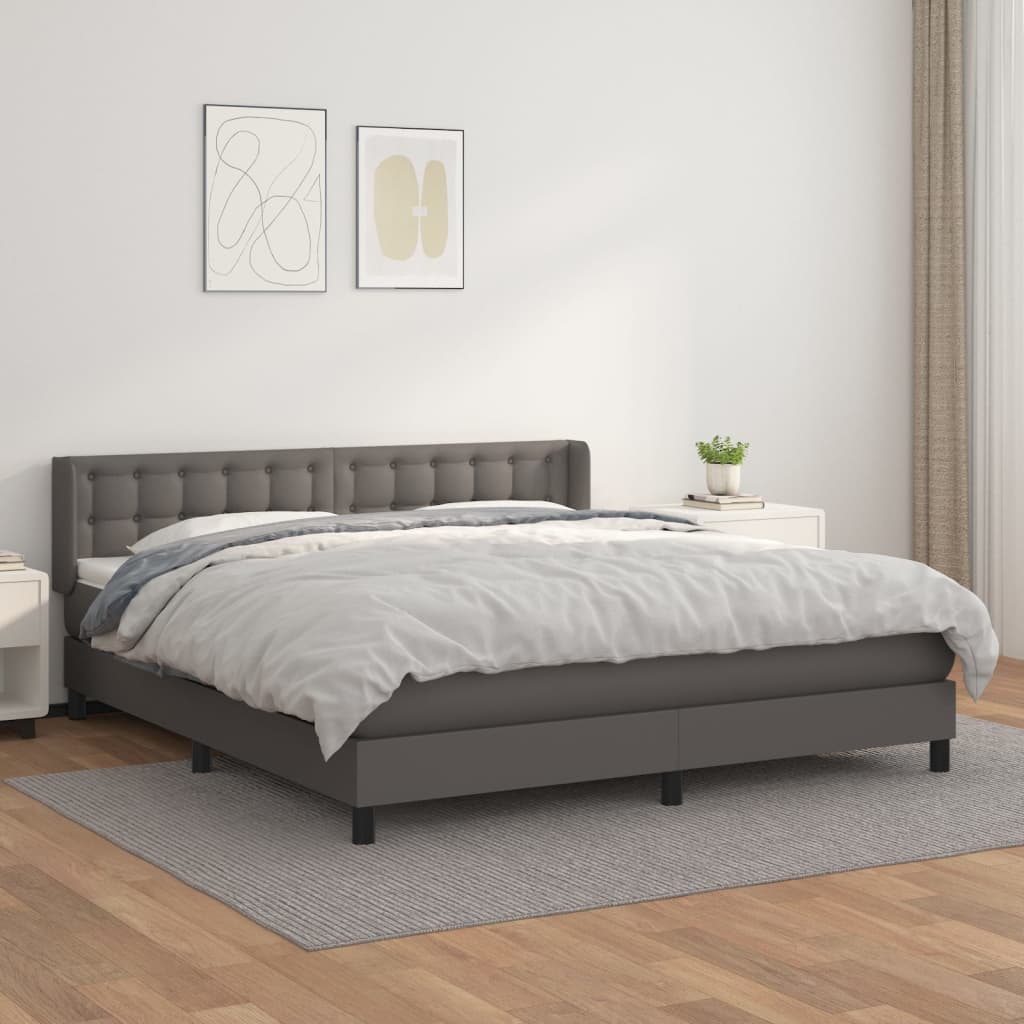 Boxspring met matras kunstleer grijs 160x200 cm is nu te koop bij PeponiXL, paradijselijk wonen!