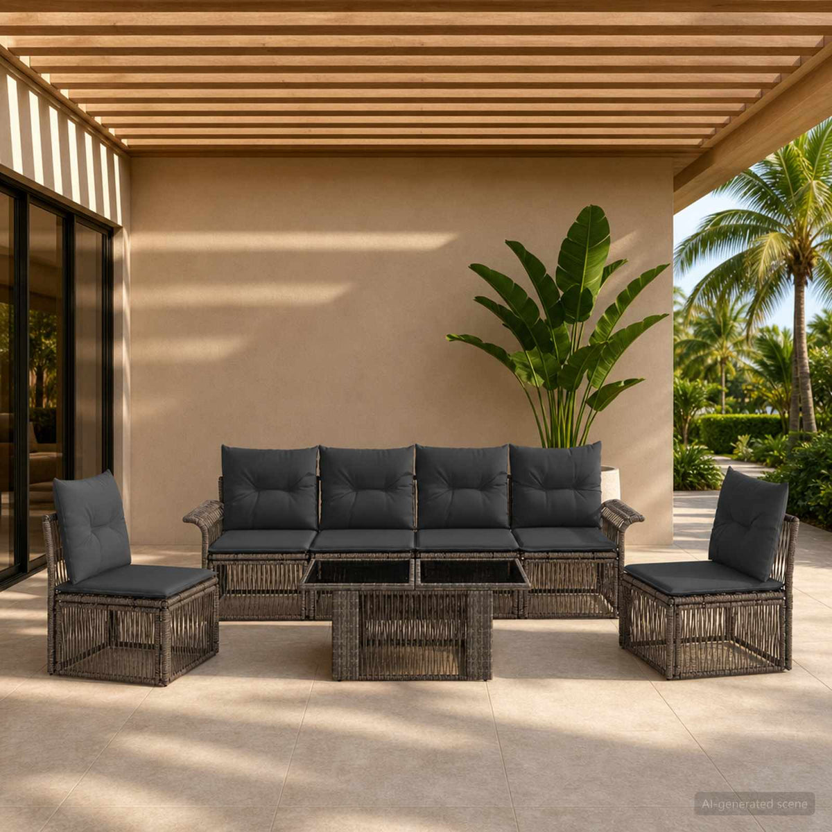 Tuinbankenset 7 st Grijs en Donkergrijs poly rattan is nu te koop bij PeponiXL, paradijselijk wonen!