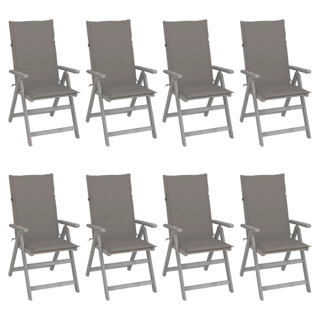 Tuinstoelen 8 st verstelbaar met kussens acaciahout grijs is nu te koop bij PeponiXL, paradijselijk wonen!