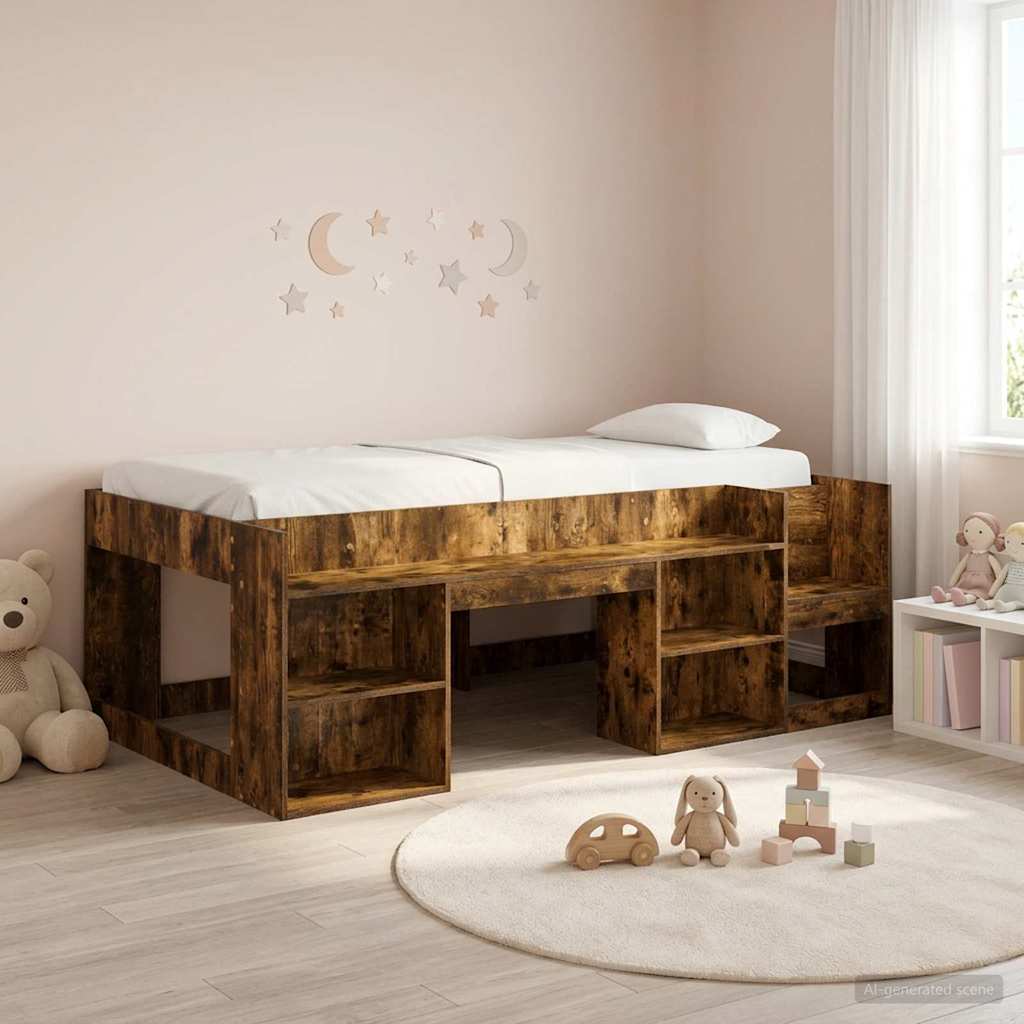Jeugd bedframe met opbergruimte Gerookt eiken 90 x 190 cm is nu te koop bij PeponiXL, paradijselijk wonen!