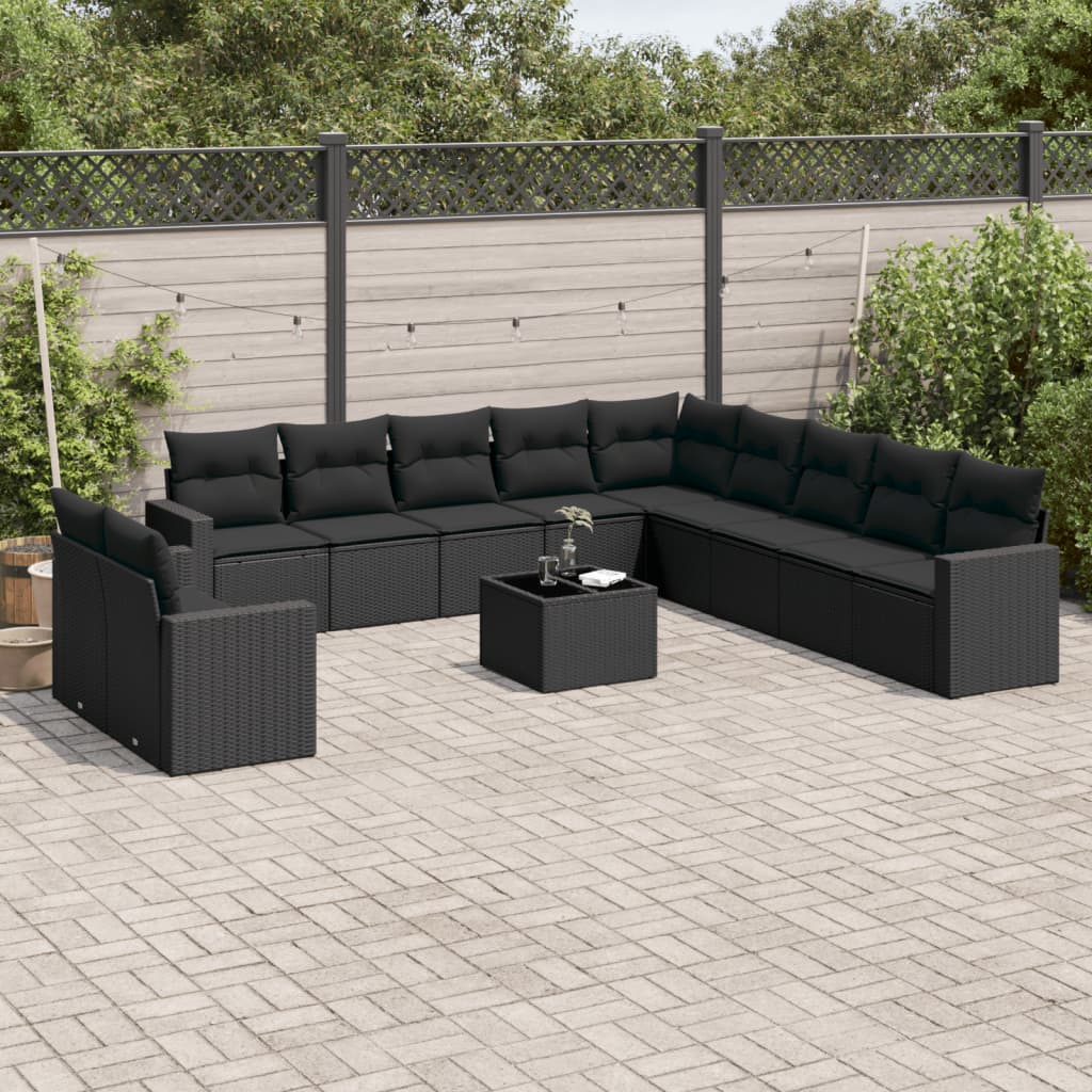12-delige Loungeset met kussens poly rattan zwart is nu te koop bij PeponiXL, paradijselijk wonen!