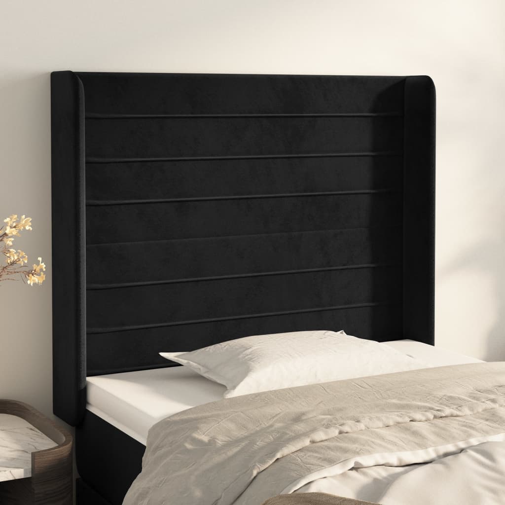 Hoofdbord met randen 83x16x118/128 cm fluweel zwart is nu te koop bij PeponiXL, paradijselijk wonen!