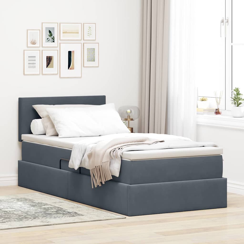 Opslag bed met matras Donkergrijs 100 x 200 cm Fluweel is nu te koop bij PeponiXL, paradijselijk wonen!