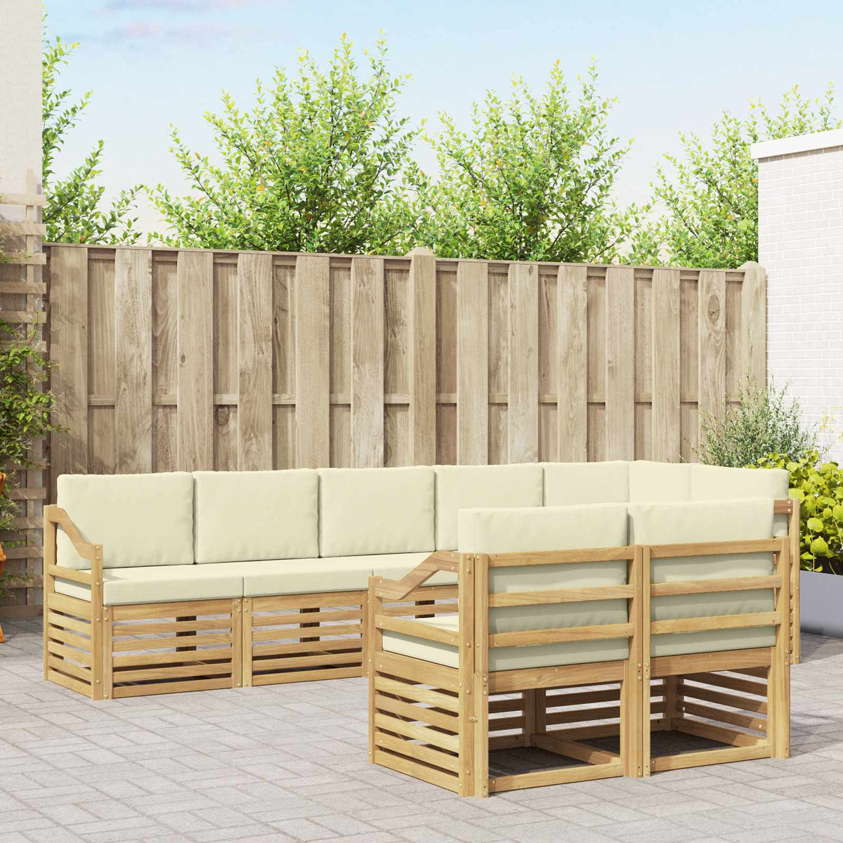 Sofa-Sets 8 pcs Wit en crèmekleurig Massief Acaciahout is nu te koop bij PeponiXL, paradijselijk wonen!