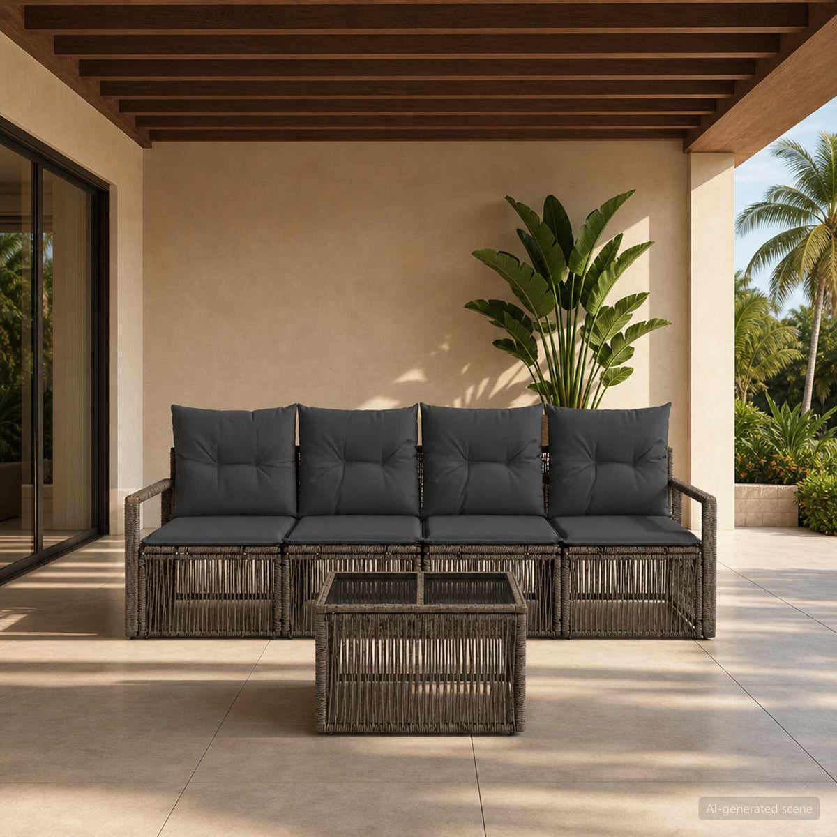 Tuinbankenset 5 pcs Grijs poly rattan is nu te koop bij PeponiXL, paradijselijk wonen!