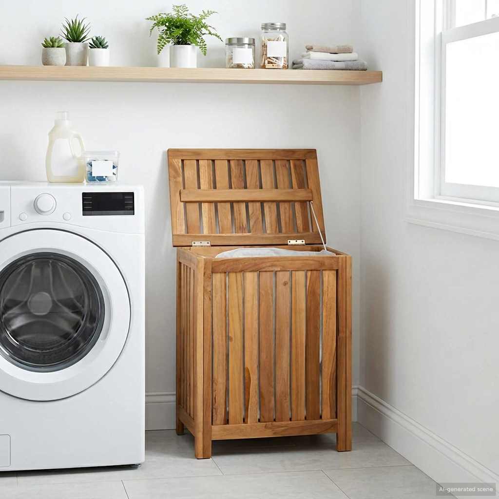 Wasmand Naturel 50 x 35 x 60 cm Massief Teakhout is nu te koop bij PeponiXL, paradijselijk wonen!
