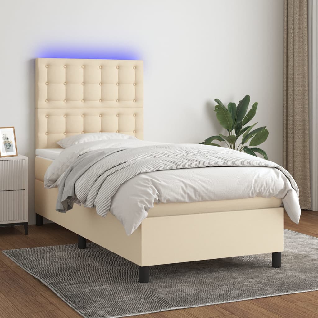 Boxspring met matras en LED stof crèmekleurig 80x200 cm is nu te koop bij PeponiXL, paradijselijk wonen!