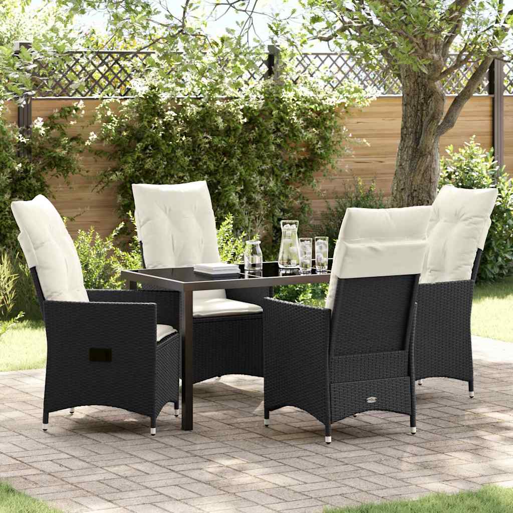 Tuin eettafelset met kussen 5 pcs Zwart poly rattan is nu te koop bij PeponiXL, paradijselijk wonen!
