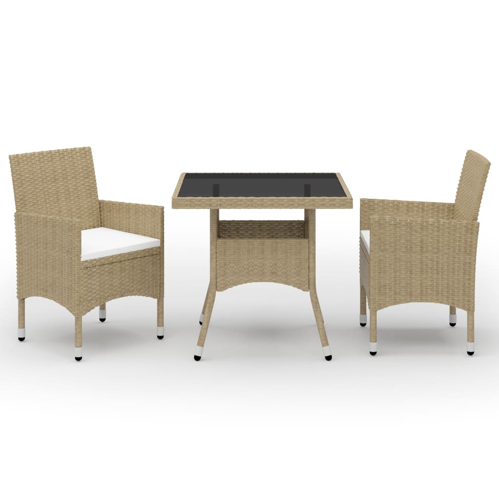 3-delige Tuinset poly rattan en glas beige is nu te koop bij PeponiXL, paradijselijk wonen!