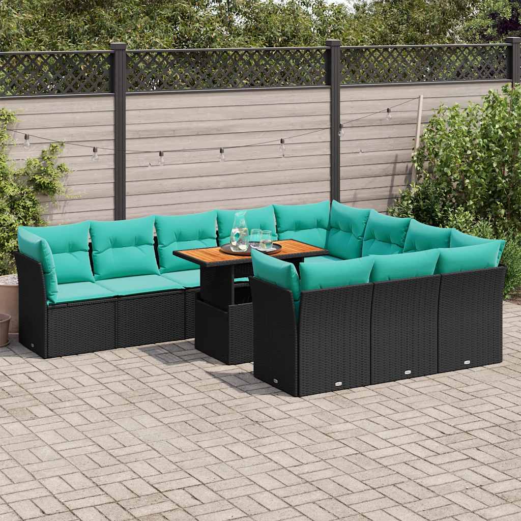 11-delige Loungeset met kussens poly rattan zwart is nu te koop bij PeponiXL, paradijselijk wonen!
