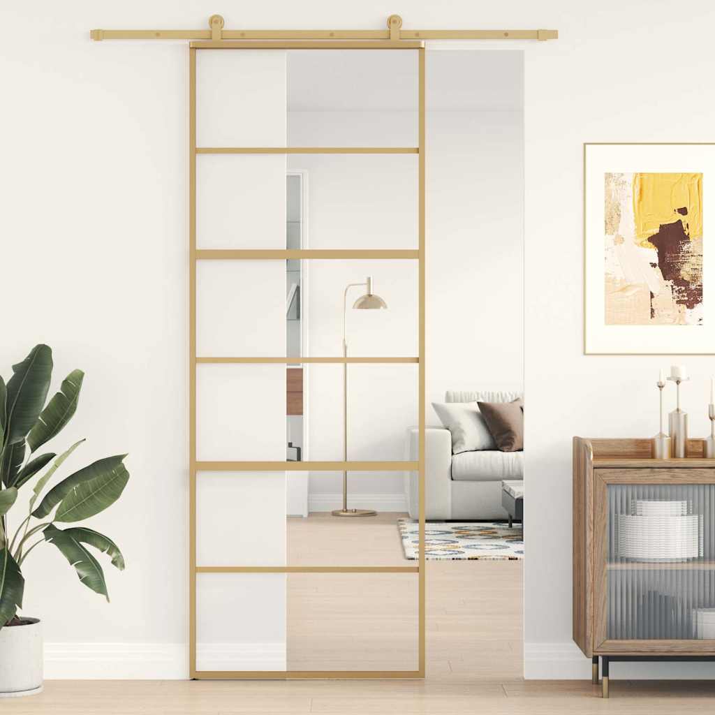 Schuifdeur 76x205 cm helder ESG-glas en aluminium goudkleurig is nu te koop bij PeponiXL, paradijselijk wonen!