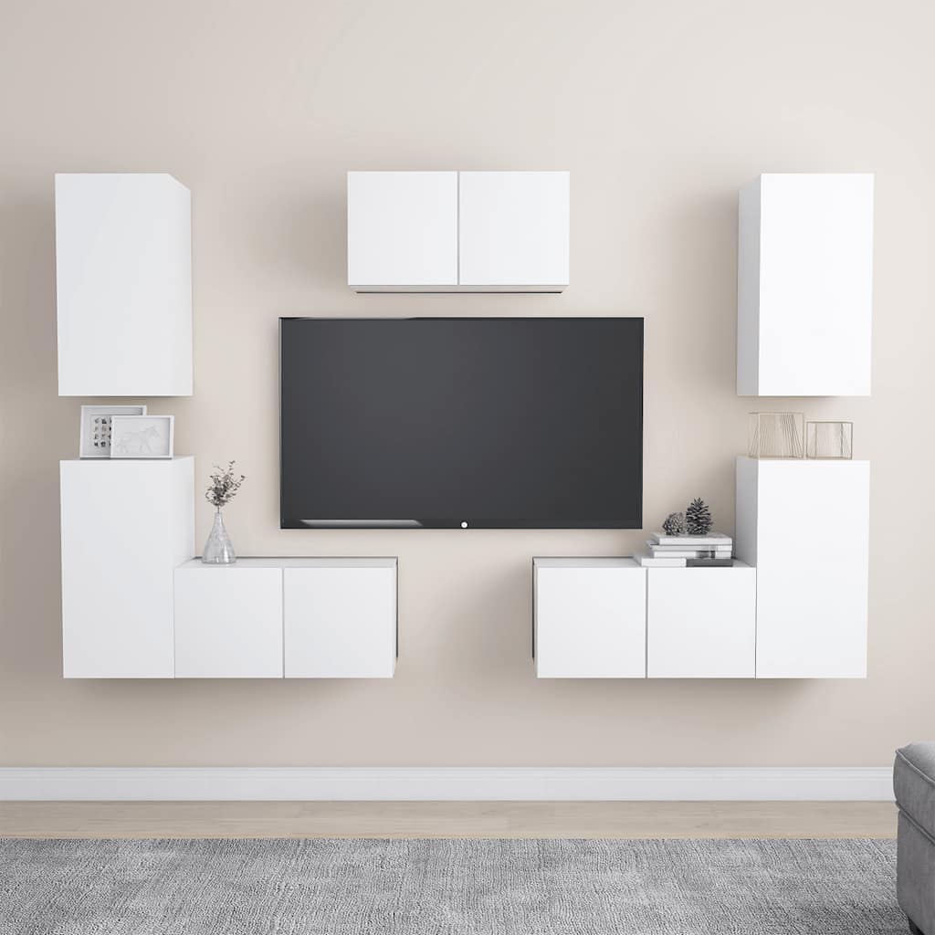 7-delige Tv-meubelset bewerkt hout wit is nu te koop bij PeponiXL, paradijselijk wonen!