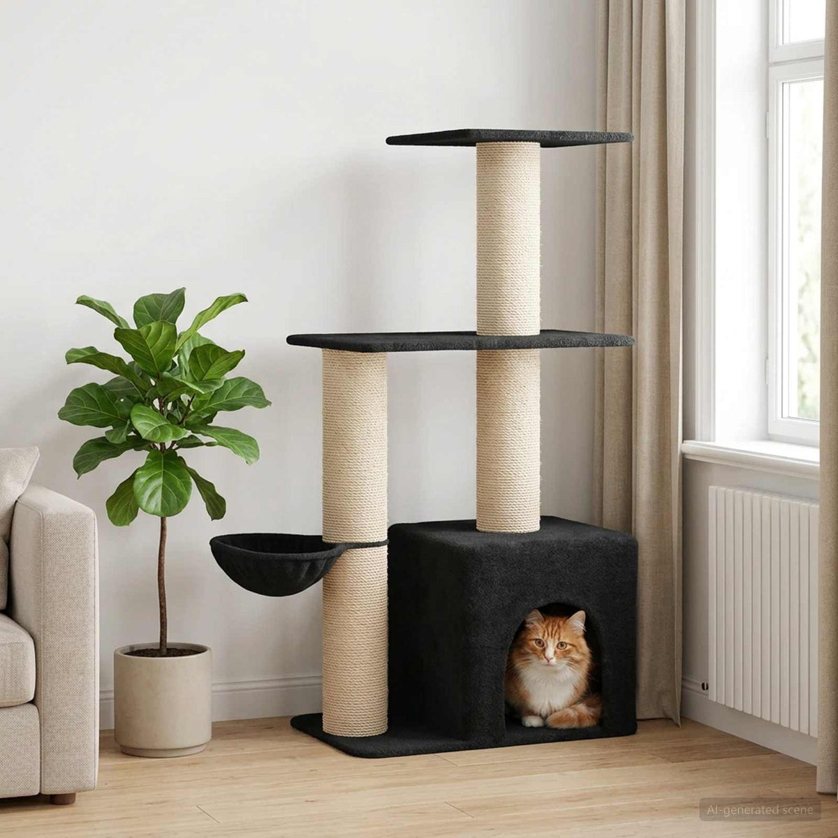 Kattenboom met sisal krabpalen Donkergrijs 133 cm is nu te koop bij PeponiXL, paradijselijk wonen!