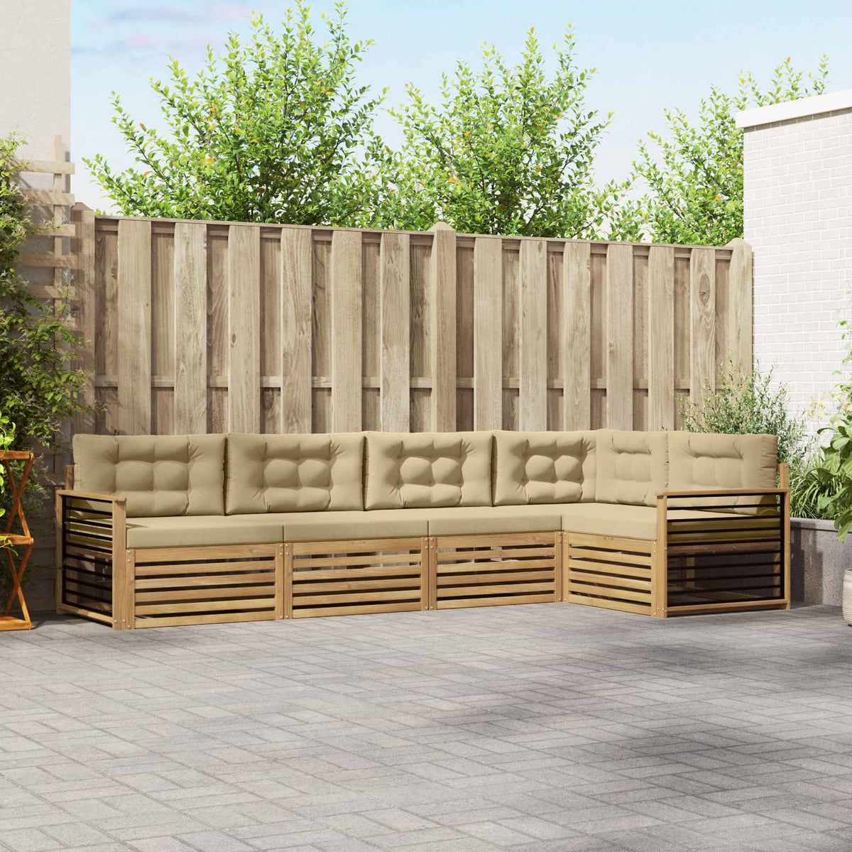 Buiten bankenset met kussen 6 pcs Wit en Beige Polyester is nu te koop bij PeponiXL, paradijselijk wonen!