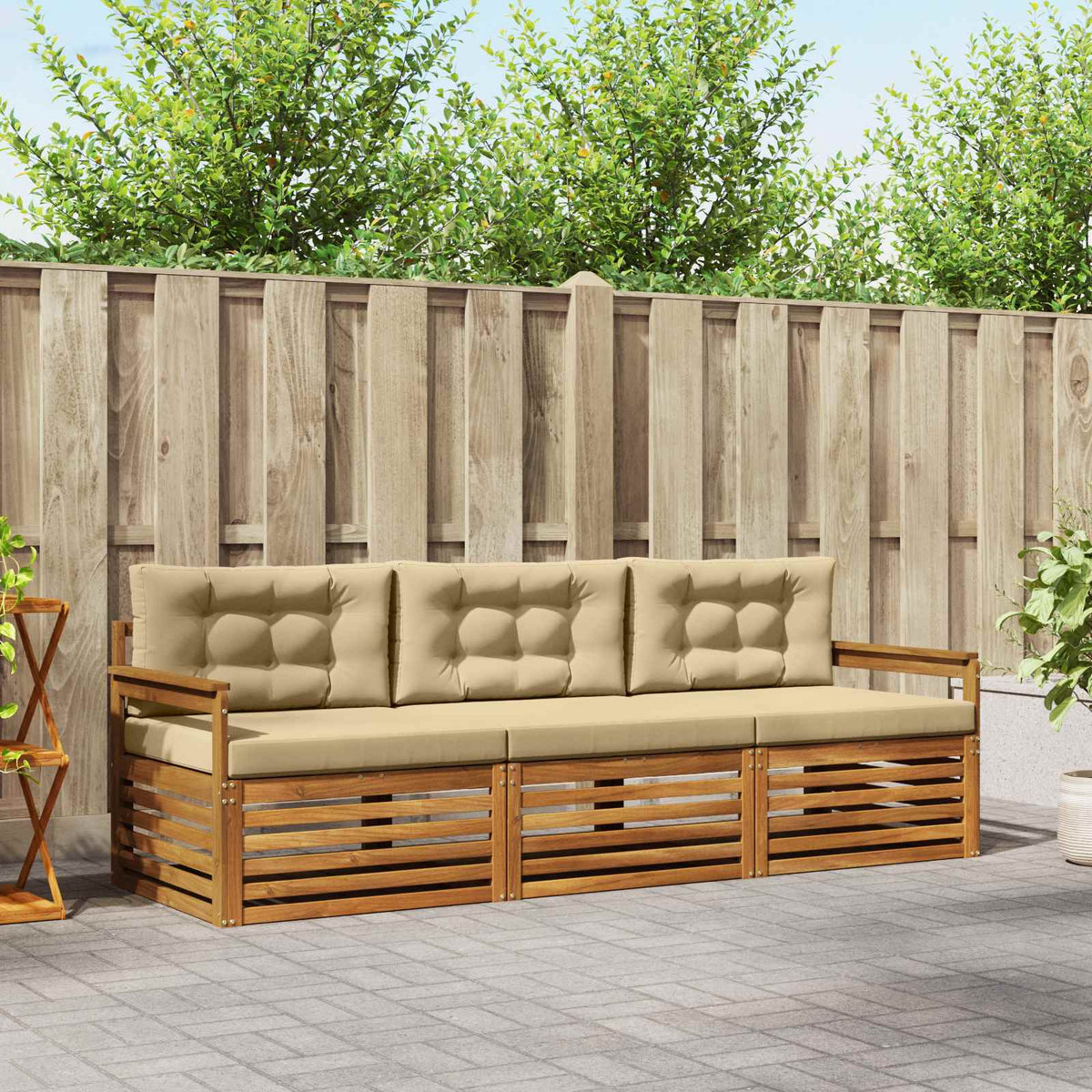Buiten bankenset met kussen 3 pcs Natuurlijk en Beige is nu te koop bij PeponiXL, paradijselijk wonen!