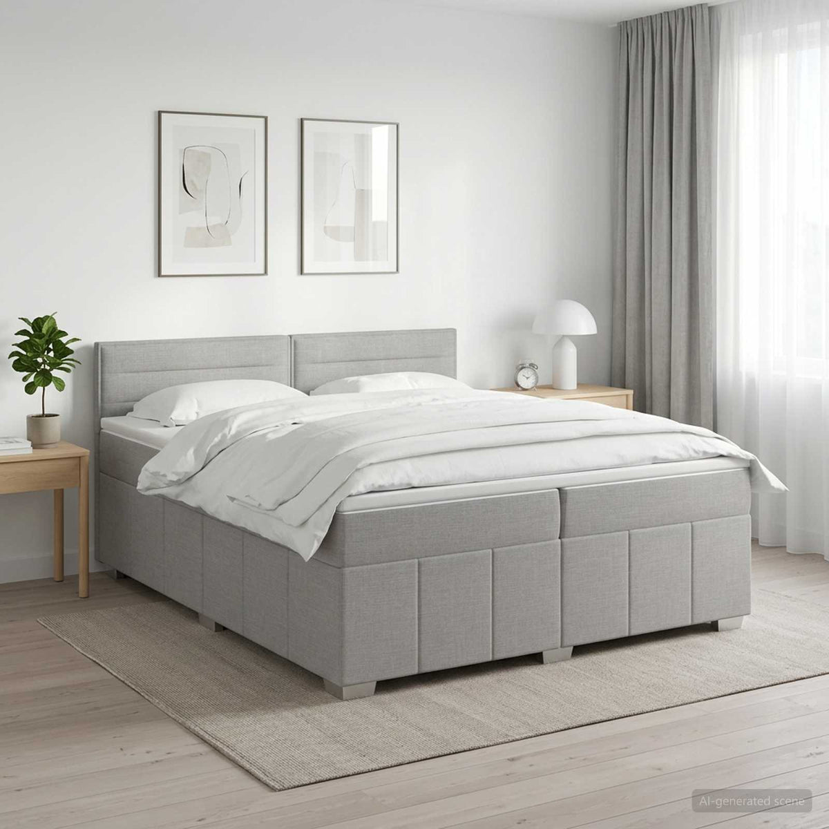 Boxspringbed met matras Lichtgrijs 200 x 200 cm Stof is nu te koop bij PeponiXL, paradijselijk wonen!