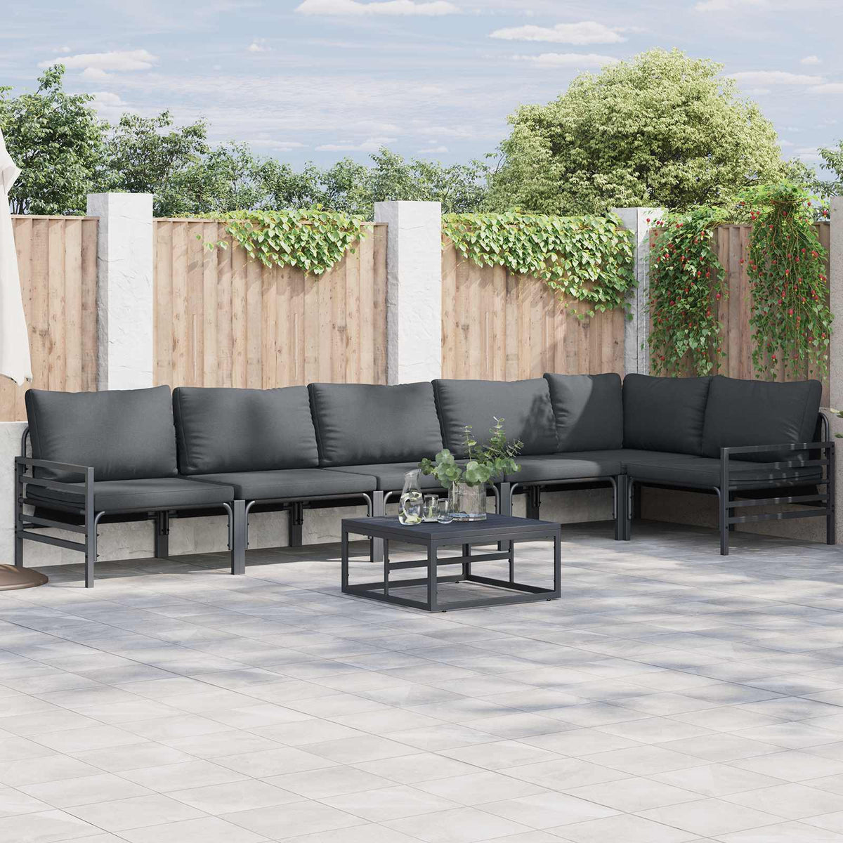 Tuinbankenset met kussen 7 pcs Zwart Staal is nu te koop bij PeponiXL, paradijselijk wonen!