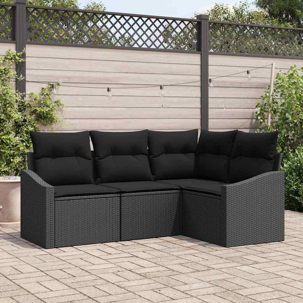 Tuinbankenset met kussen met opslag 4 pcs Zwart poly rattan is nu te koop bij PeponiXL, paradijselijk wonen!