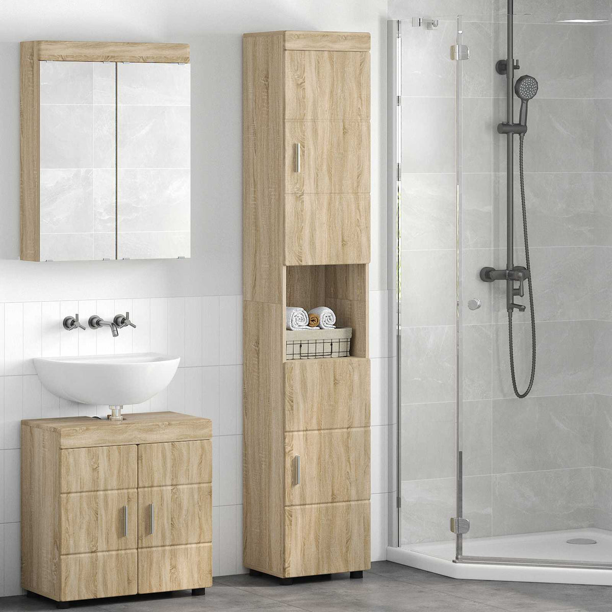 Badkamerkastenset TULUM Sonoma Eiken 37 x 31,5 x 203 cm is nu te koop bij PeponiXL, paradijselijk wonen!
