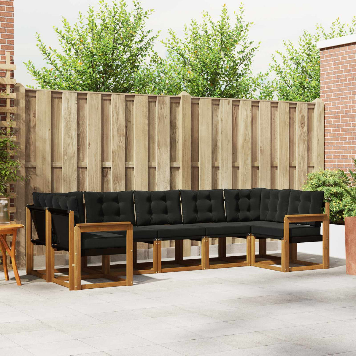 Buiten bankenset met kussen 7 pcs Natuurlijk en Zwart is nu te koop bij PeponiXL, paradijselijk wonen!