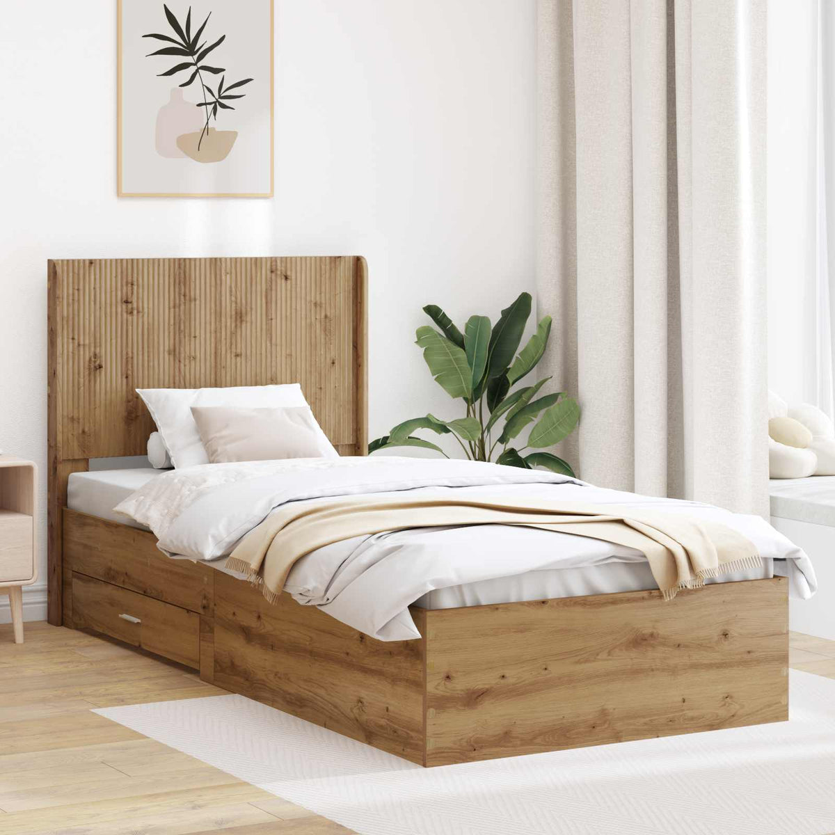 Bedframe met opbergruimte en hoofdbord Artisanaal eiken is nu te koop bij PeponiXL, paradijselijk wonen!