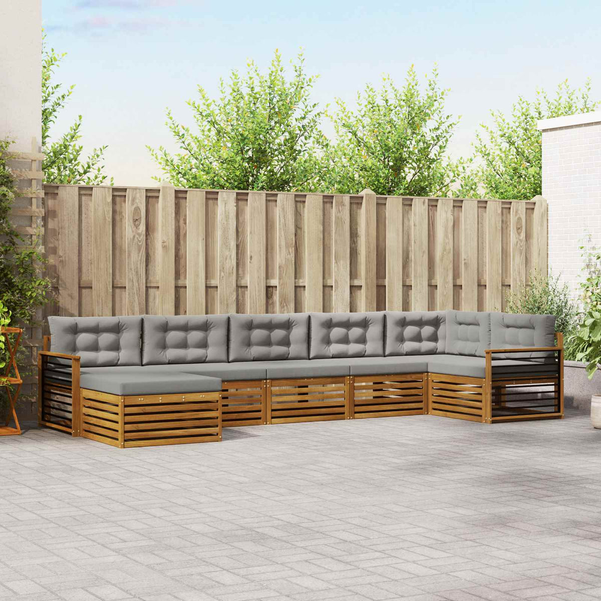 Buiten bankenset met kussen 7 pcs Natuurlijk en Lichtgrijs is nu te koop bij PeponiXL, paradijselijk wonen!