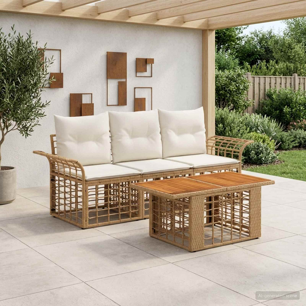 Tuinbankenset 4 st Natuurlijk en Crème Wit poly rattan is nu te koop bij PeponiXL, paradijselijk wonen!