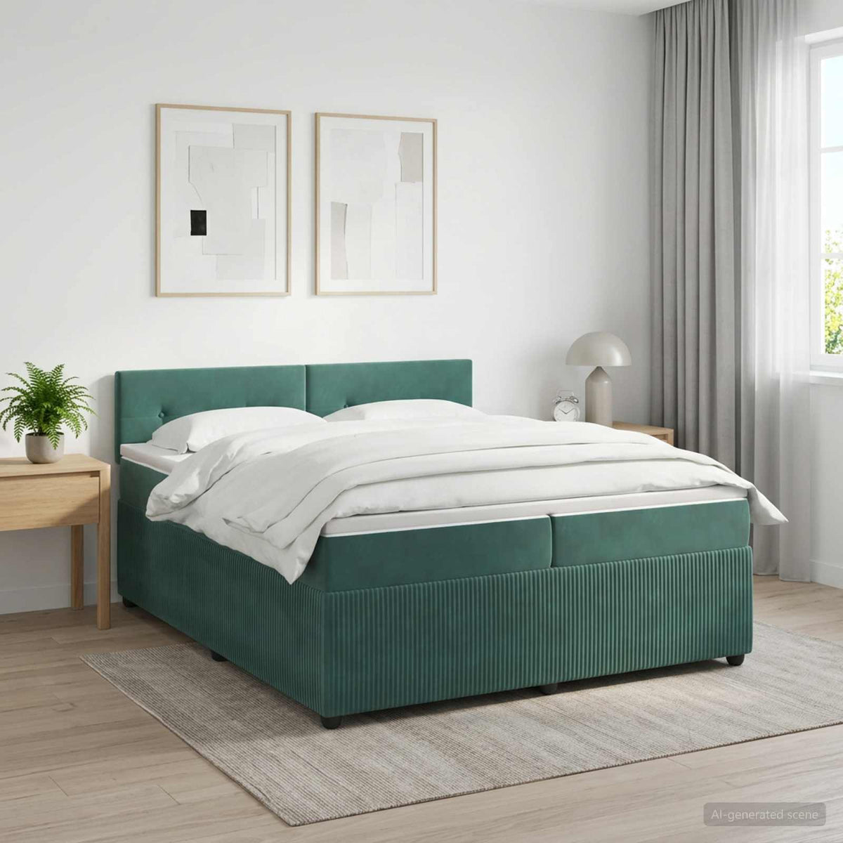 Boxspringbed met matras Donkergroen 200 x 200 cm Fluweel is nu te koop bij PeponiXL, paradijselijk wonen!