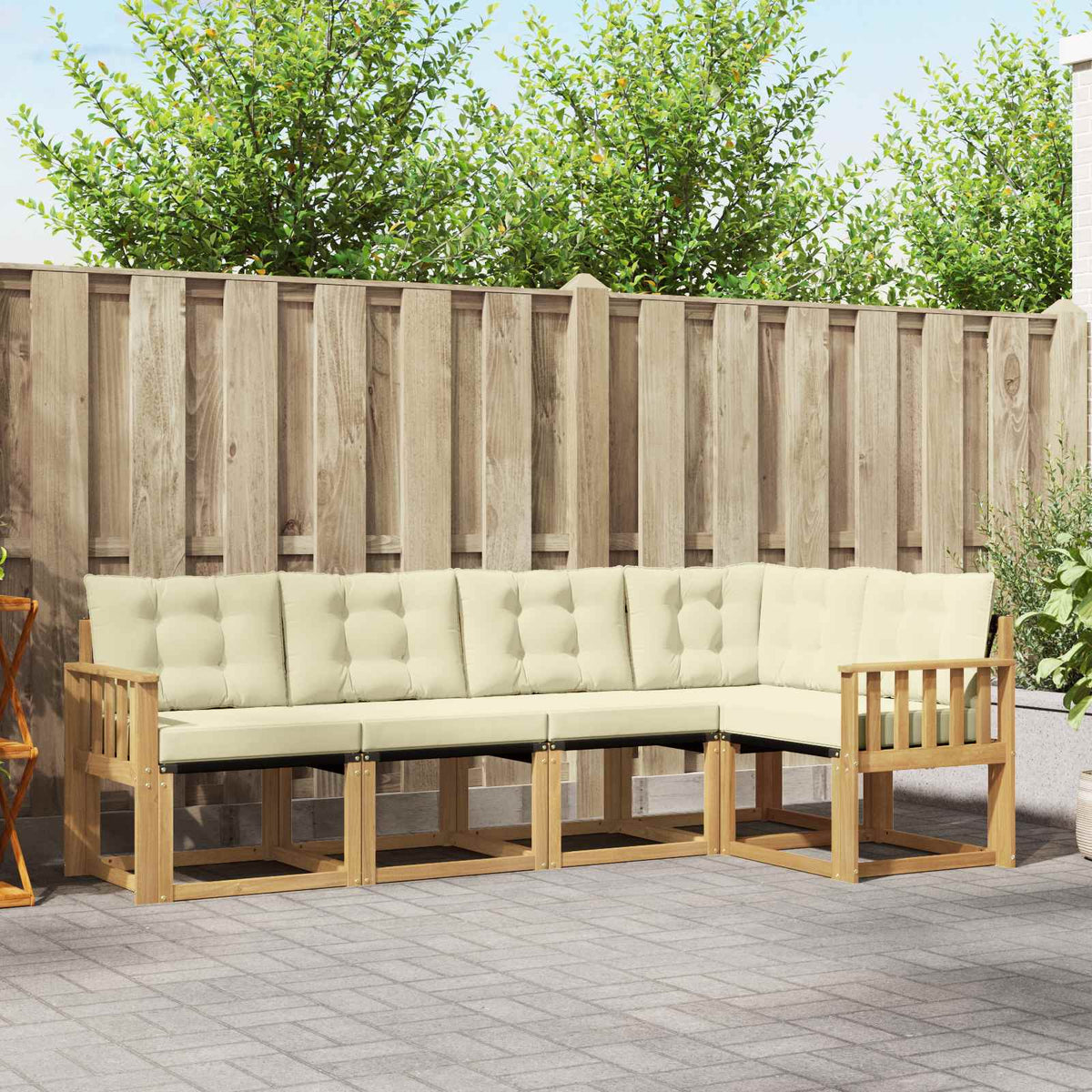 Buiten bankenset met kussen 5 pcs Wit en crèmekleurig is nu te koop bij PeponiXL, paradijselijk wonen!
