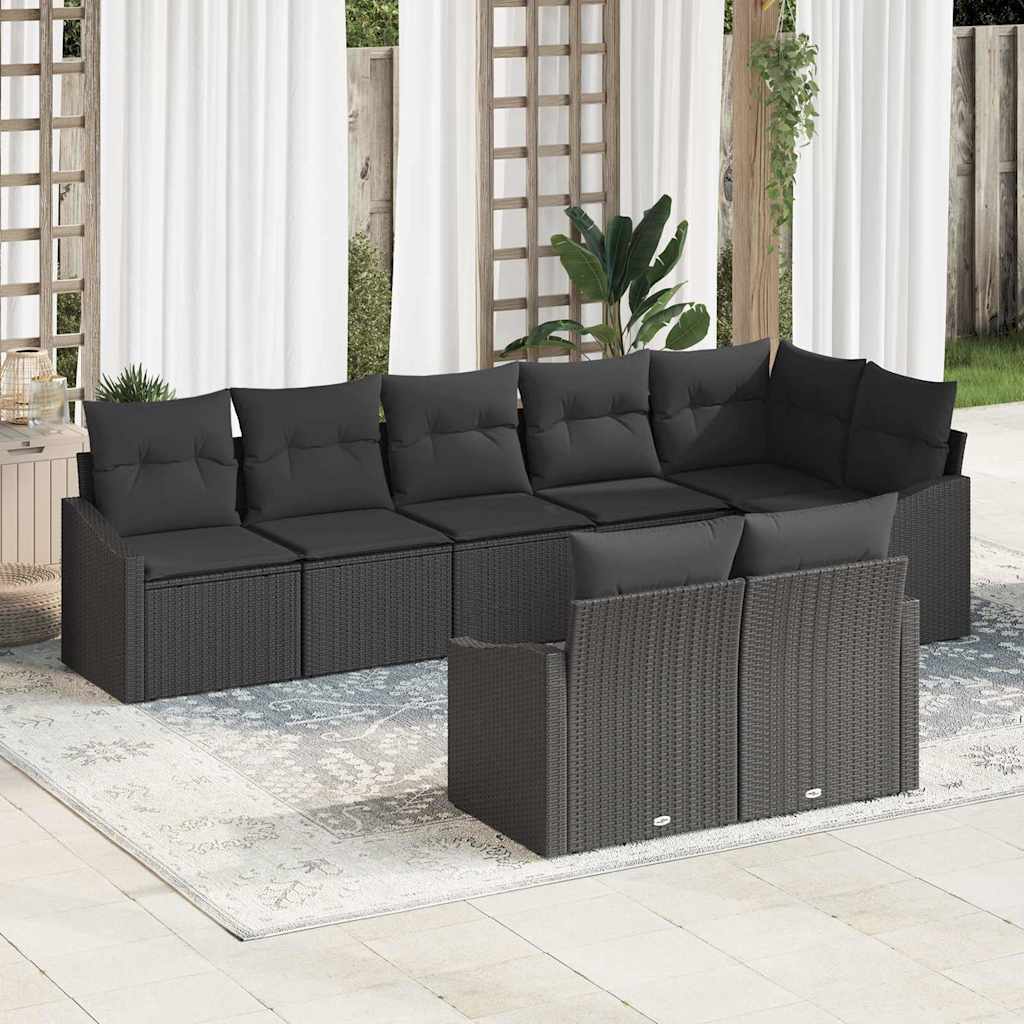 Tuinbankenset met kussen met opslag 8 pcs Zwart poly rattan is nu te koop bij PeponiXL, paradijselijk wonen!