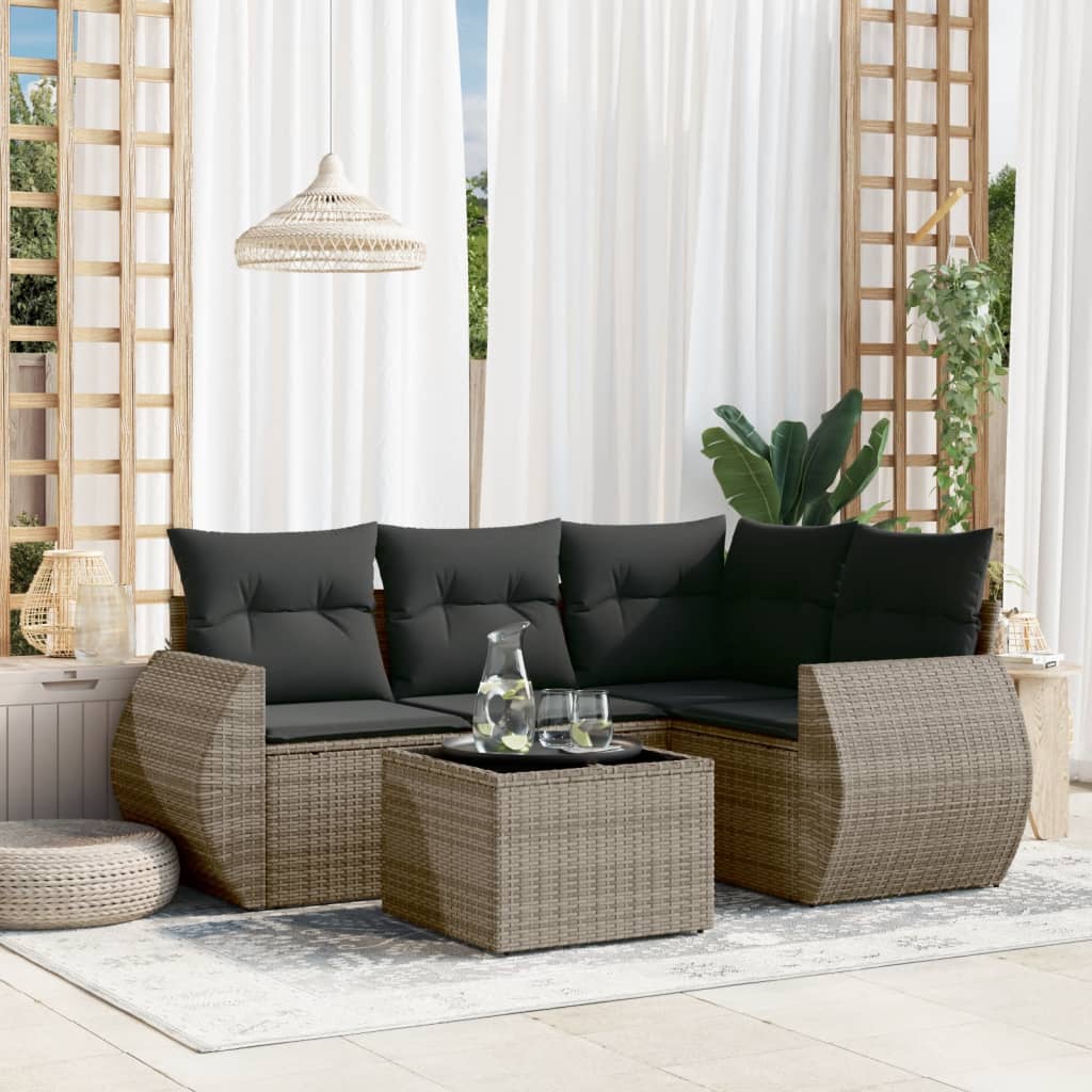 5-delige Loungeset met kussens poly rattan grijs is nu te koop bij PeponiXL, paradijselijk wonen!