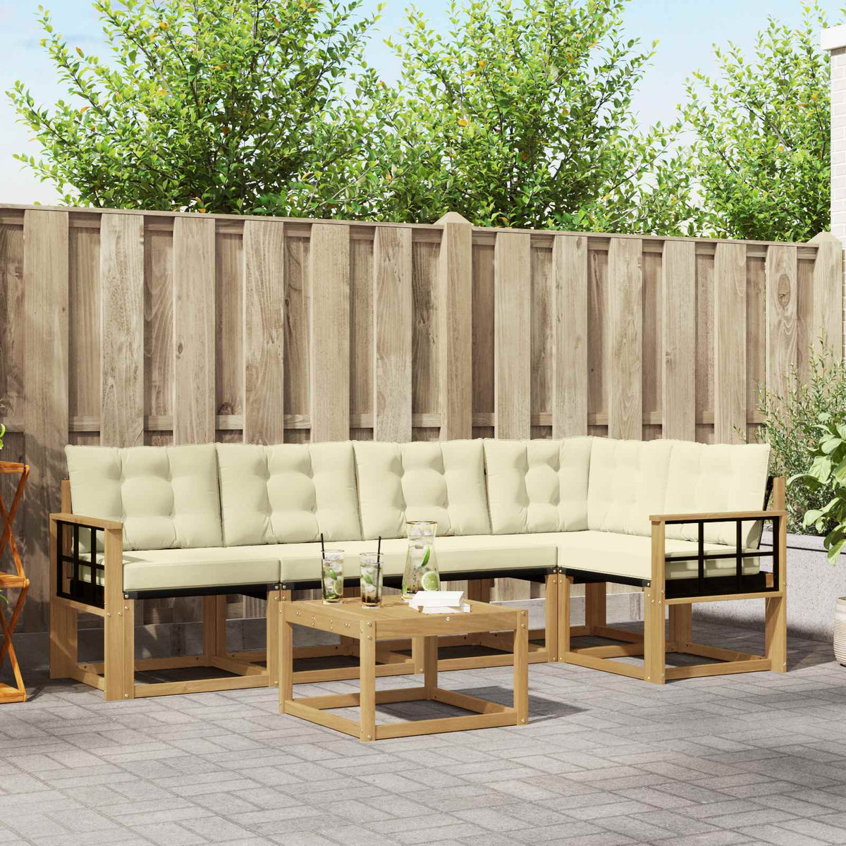 Buiten bankenset met kussen 6 pcs Wit en crèmekleurig is nu te koop bij PeponiXL, paradijselijk wonen!