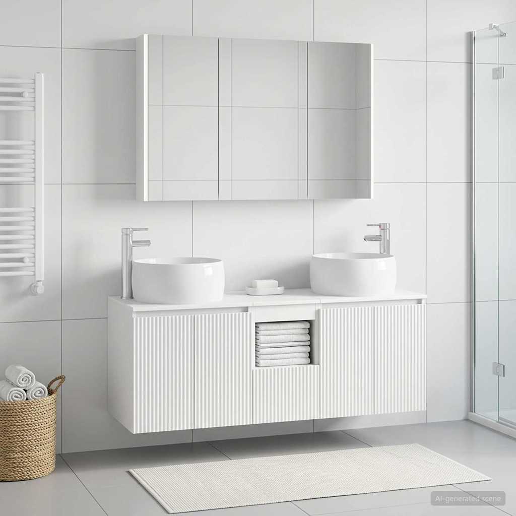 Badkamerkastenset 4 st Wit Bewerkt hout is nu te koop bij PeponiXL, paradijselijk wonen!