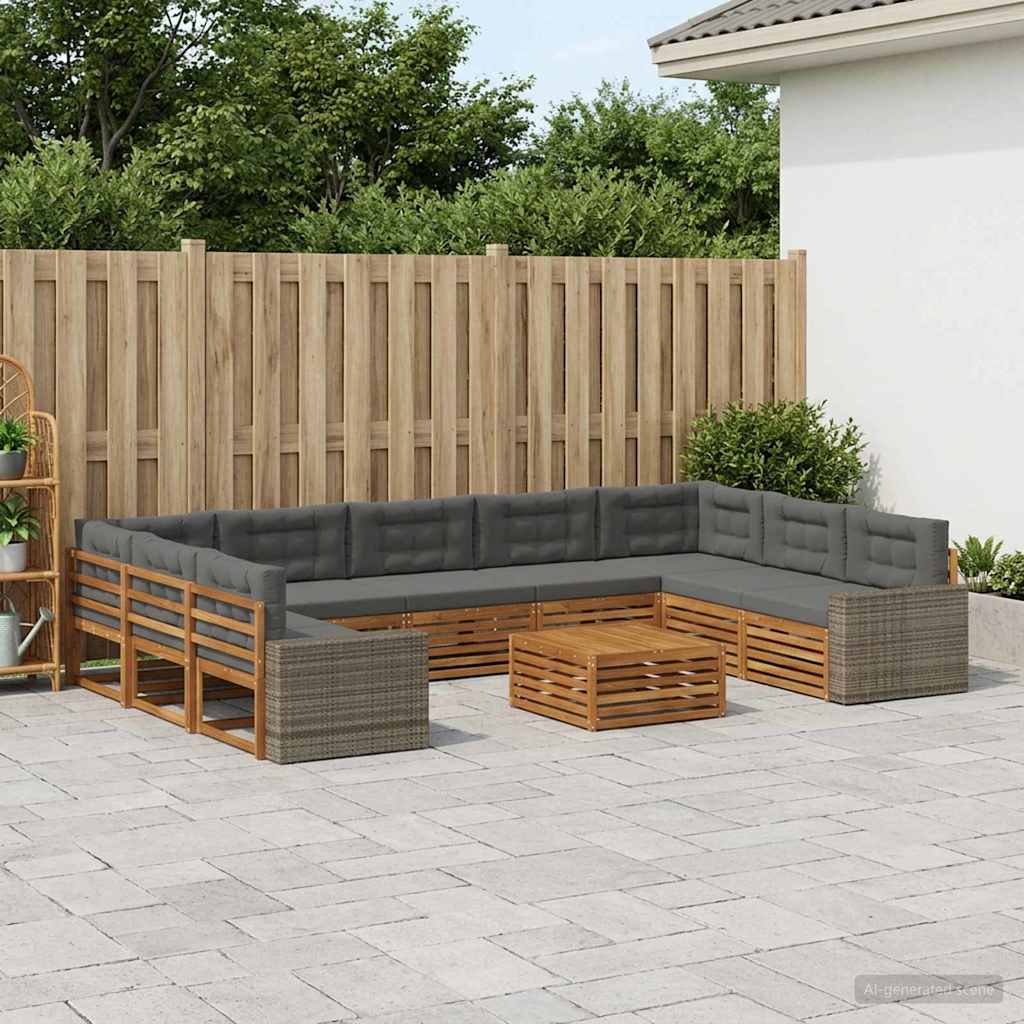 Buiten bankenset met kussen 10 pcs Natuurlijk en Antraciet is nu te koop bij PeponiXL, paradijselijk wonen!