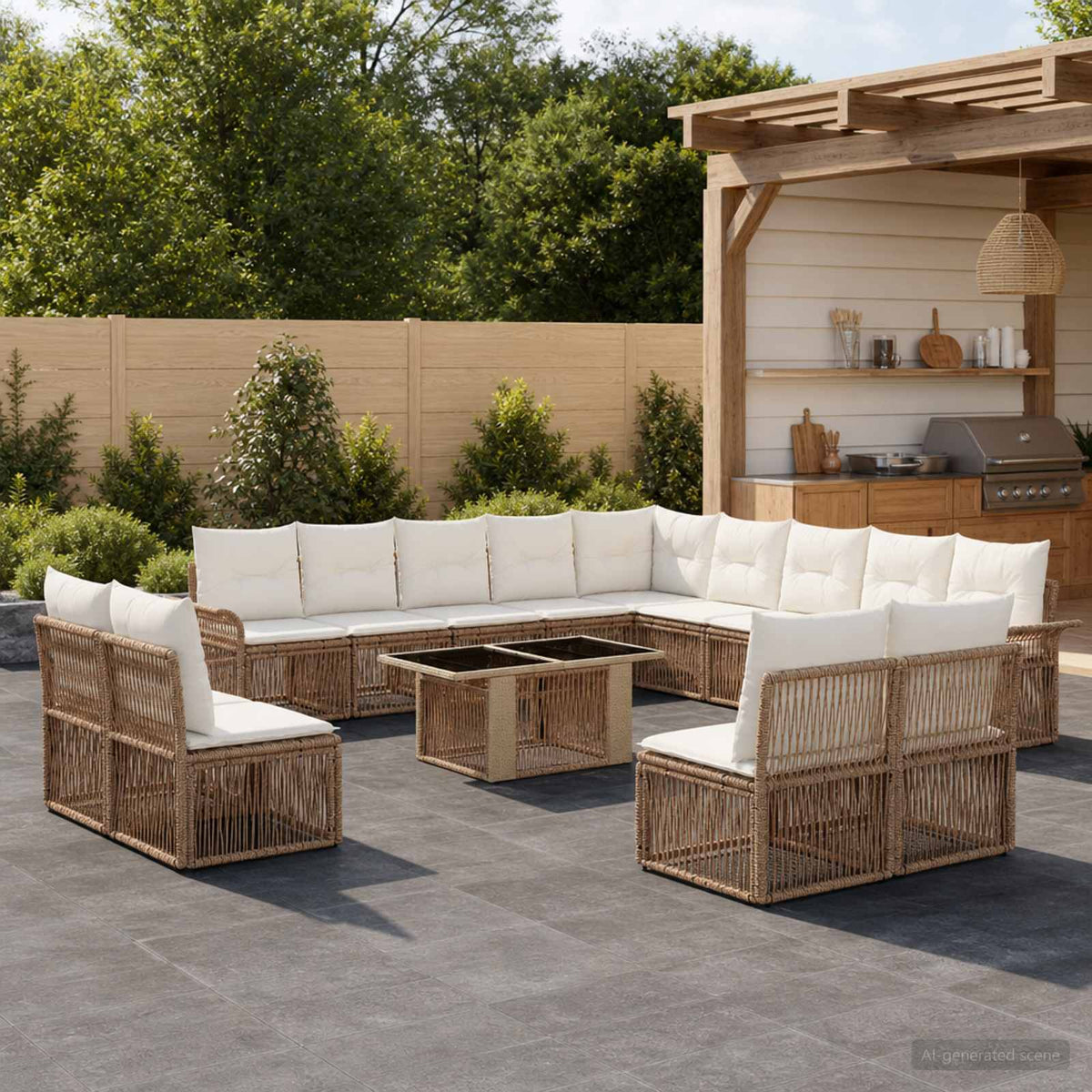 Tuinbankenset 14 st Beige en Crème Wit poly rattan is nu te koop bij PeponiXL, paradijselijk wonen!