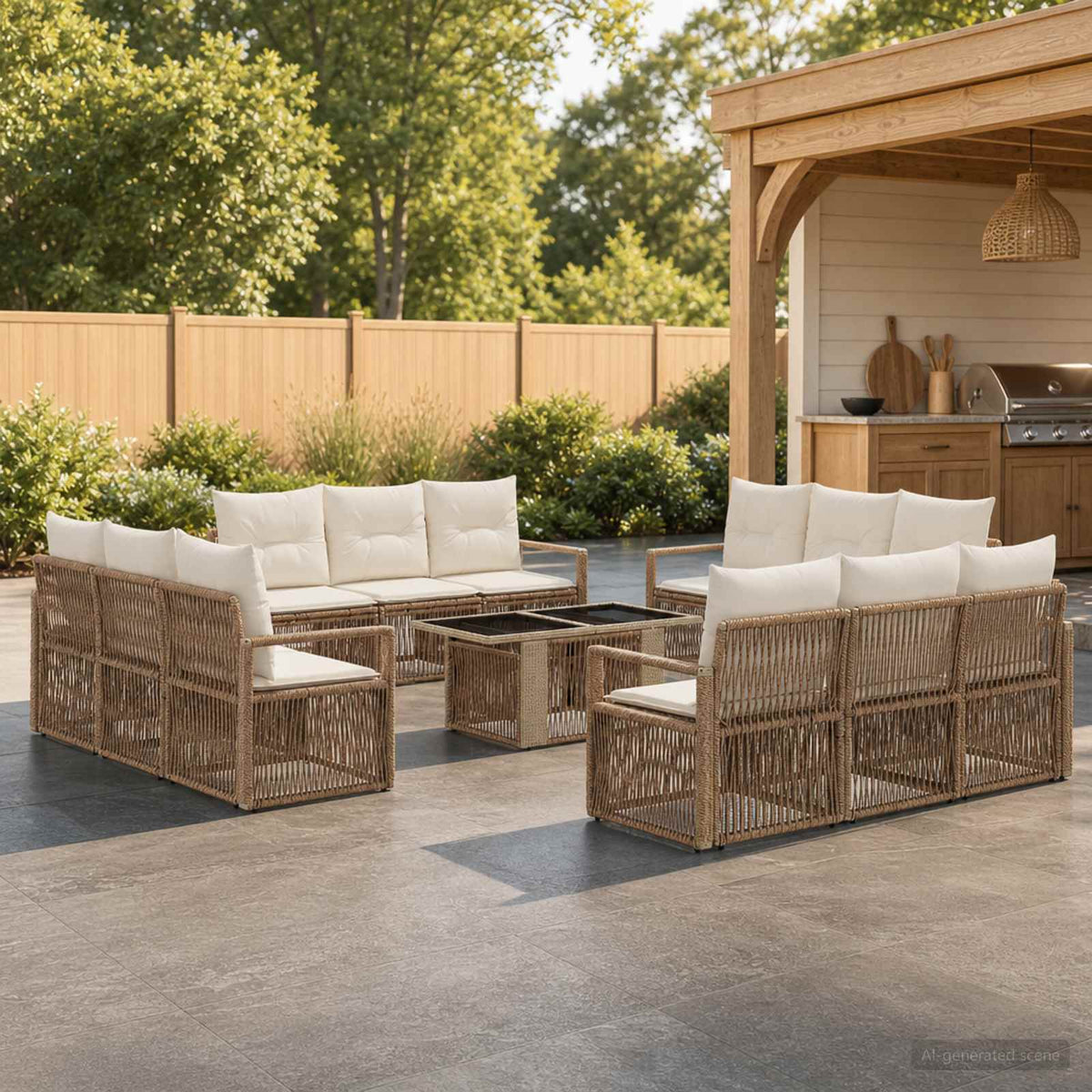 Tuinbankenset 13 st Beige en Crème Wit poly rattan is nu te koop bij PeponiXL, paradijselijk wonen!