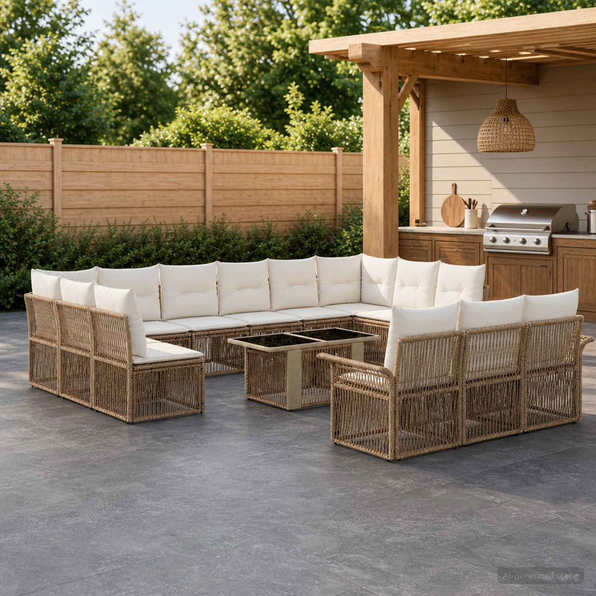 Tuinbankenset 14 st Beige en Crème Wit poly rattan is nu te koop bij PeponiXL, paradijselijk wonen!