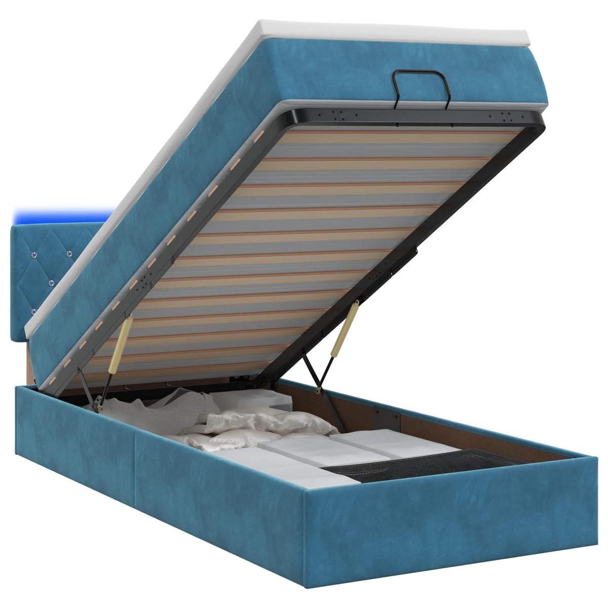 Ottoman Bed met Matrassen en LED Donkerblauw 100 x 200 cm is nu te koop bij PeponiXL, paradijselijk wonen!