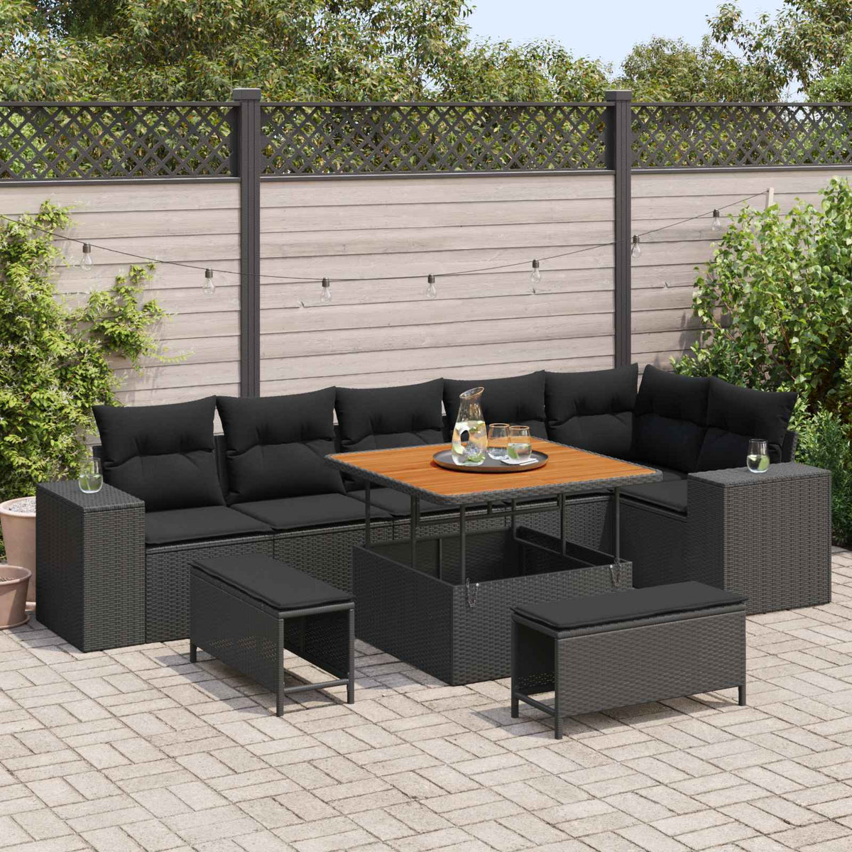 Tuin Sofa Set met kussen 9 pcs Zwart poly rattan is nu te koop bij PeponiXL, paradijselijk wonen!