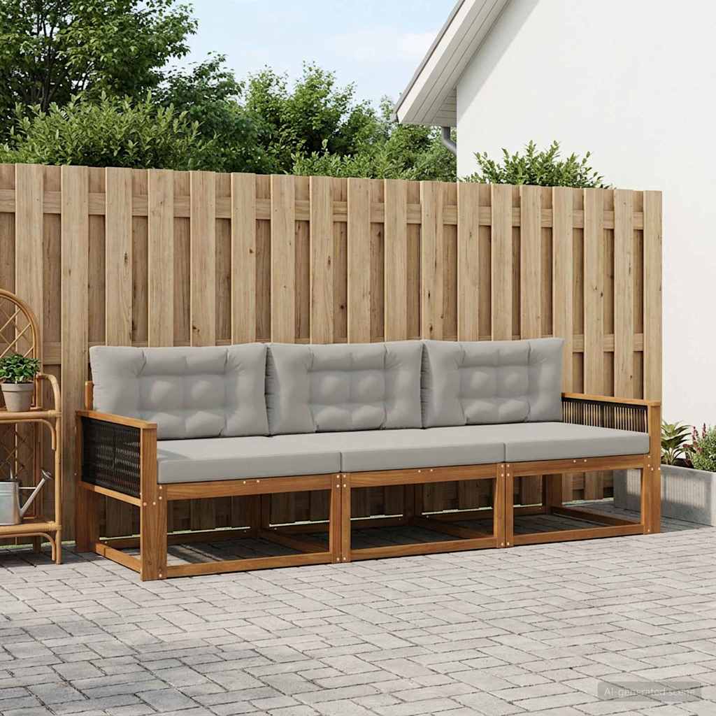 Buiten bankenset met kussen 3 pcs Natuurlijk en Lichtgrijs is nu te koop bij PeponiXL, paradijselijk wonen!