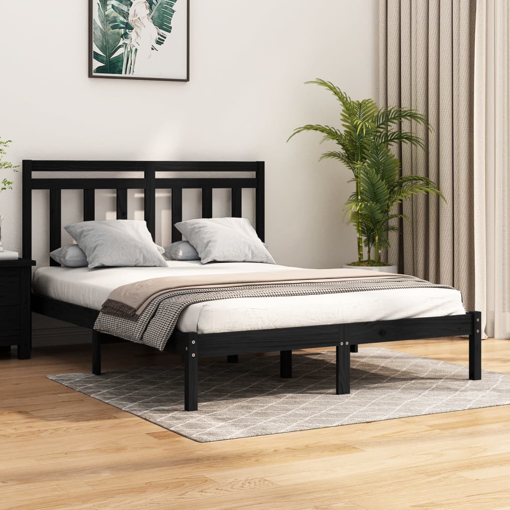 Bedframe massief hout zwart 150x200 cm is nu te koop bij PeponiXL, paradijselijk wonen!