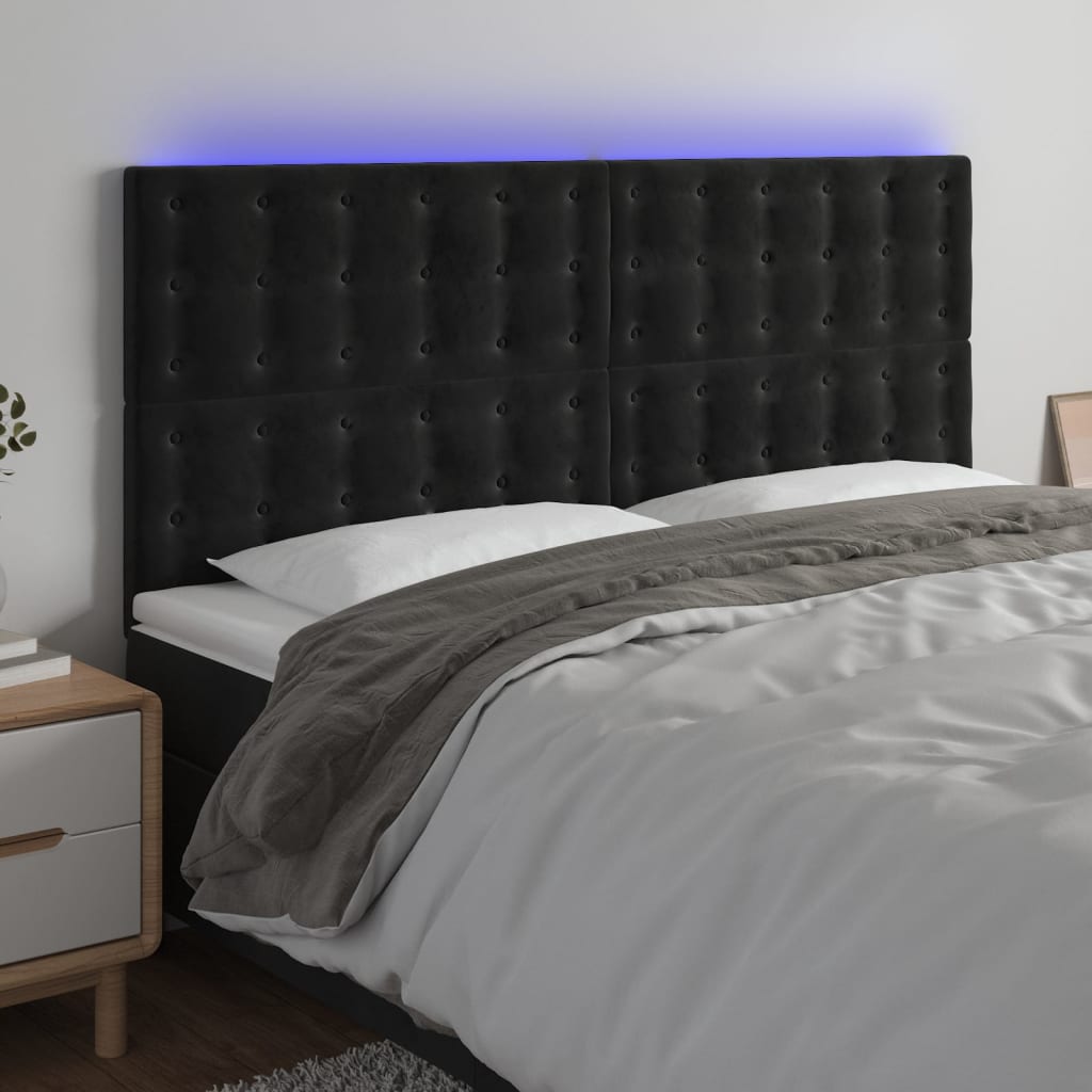 Hoofdbord LED 160x5x118/128 cm fluweel zwart is nu te koop bij PeponiXL, paradijselijk wonen!