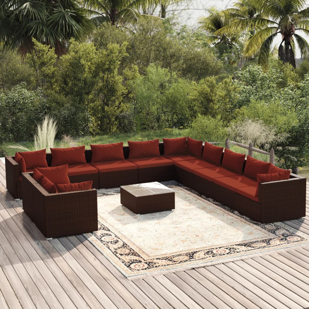 12-delige Loungeset met kussens poly rattan bruin is nu te koop bij PeponiXL, paradijselijk wonen!